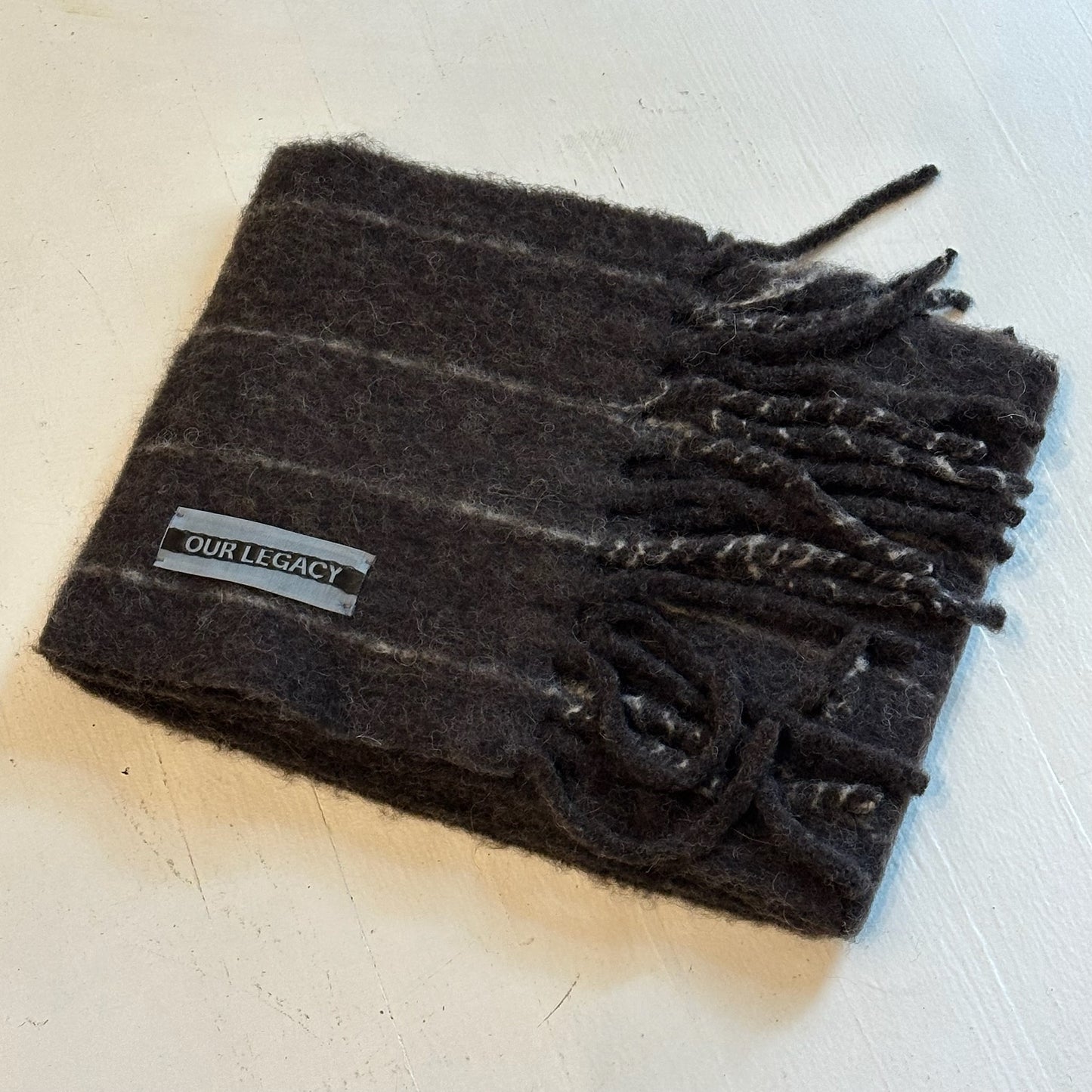 Our Legacy Estate Scarf Brown Pinstripe Fuzzy Alpaca