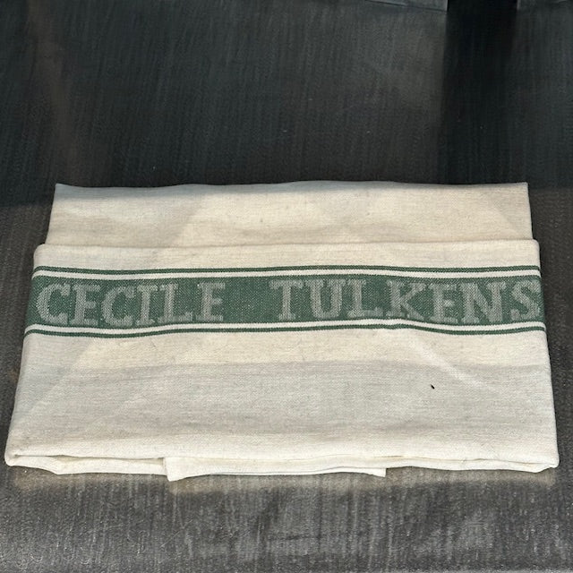 Cecile Tulkens White and Green Irish Linen Glass Cloth