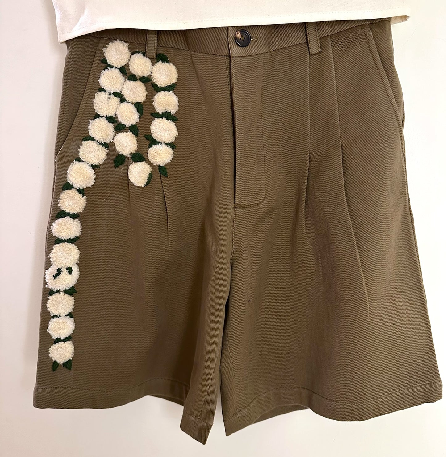 Kartik Research Embroidered Garland Pleated Cotton Shorts