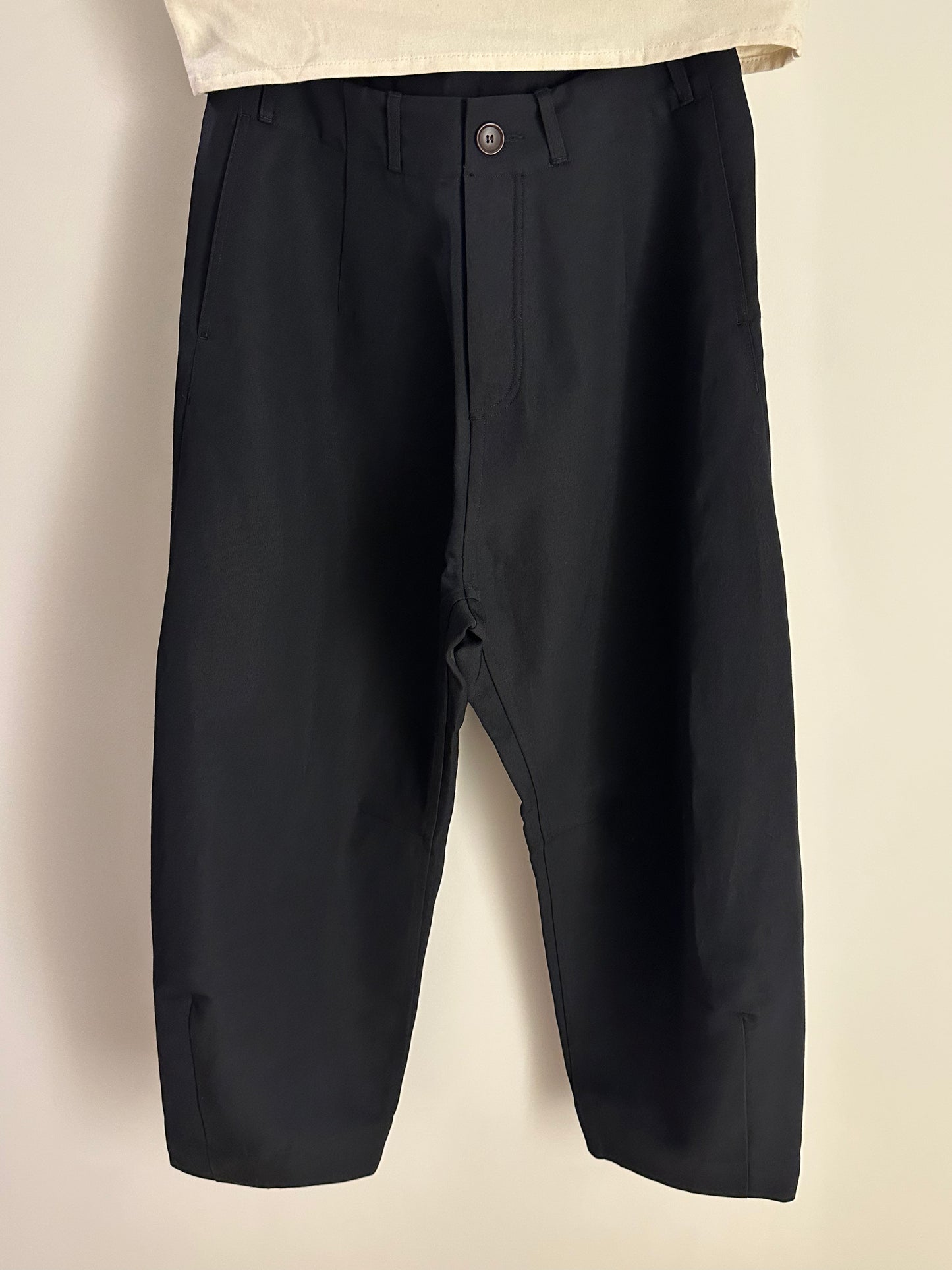 Unkruid Baggy Pants Black Wool Washi Twill